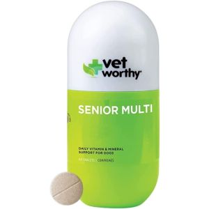 Vet Worthy Senior Multi - Dog Multivitamins Chewable with Vitamin E for Dogs, Taurine for Dogs, & Vitamin C for Dogs - Senior Dog Supplements for Small & Large Dog Daily Multivitamin - Liver (60ct)