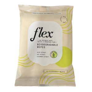 Flex Biodegradable Wipes For Intimate Parts, Plant Based, 12 Flushable Wipes (Packaging May Vary)