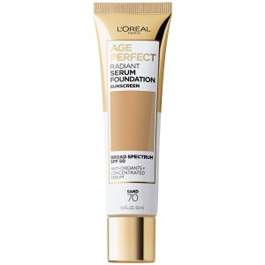LOreal Paris Age Perfect Radiant Serum Foundation Makeup, 70 Sand, 1 fl oz