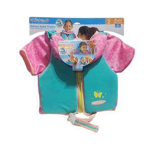 SwimSchool Swim Trainer Kids Vest W/ Removable & Adjustable Safety Strap - Pink/Blue -  Level 2 - Age 2-4 Years - Max. 33Lbs