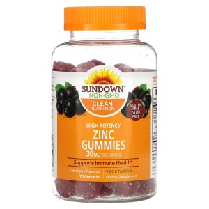 Zinc Gummies, High Potency, Elderberry, 15 mg, 90 Gummies, Sundown Naturals