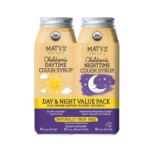 Maty's Organic Children's Cough Syrup Day & Nighttime Value Pack, Non-GMO, Made with Organic Honey to Soothe Coughs & Dry, Irritated Throats, 2-6 fl oz bottles"