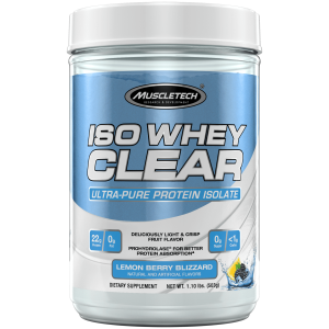 Iso Whey Clear Hydrolyzed Protein Drink Mix Powder, Light and Refreshing, Ultra-Pure Isolate (22g), Keto Friendly, Lemon Berry Blizzard, 19 servings ( 500g )