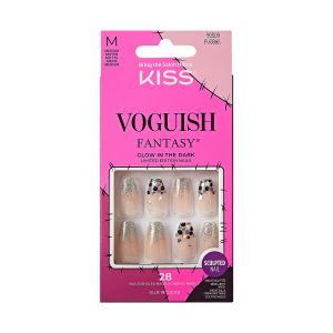 KISS Voguish Fantasy Halloween Nails, Black & Silver, Medium Length, Coffin Shape, Scaredy Cats, 31 Ct.
