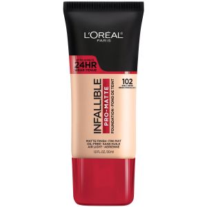 LOreal Paris Infallible Pro-Matte Liquid Foundation Makeup, 102 Shell Beige, 1 oz