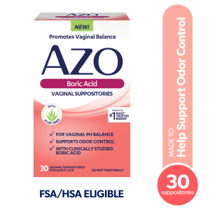 AZO Boric Acid Vaginal Suppositories, For Odor Control & Vaginal PH Balance with Boric Acid, 30 Ct
