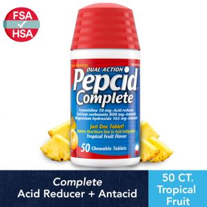Pepcid Complete Acid Reducer + Antacid Chews, Tropical Fruit, 50 Ct"