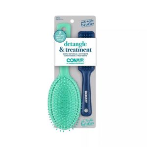 Conair Detangle & Treatment Hair Brush Set, Assorted Colors, 2-Pieces