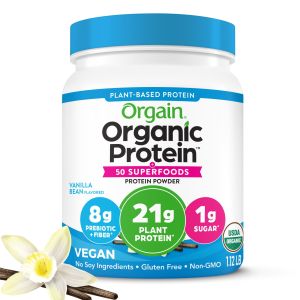Orgain Organic Vegan 21g Protein Powder + 50 Superfoods, Plant Based, Vanilla Bean 1.12lb