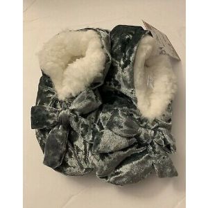 Sherpa Lined Cozies Silver Slippers with Bows Womens S/M 6-7.5