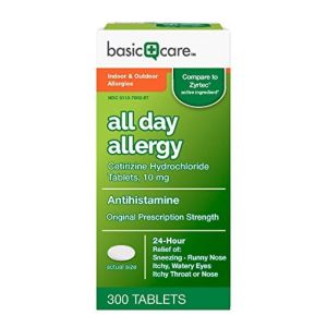Basic Care 24 Hour Allergy Relief, Cetirizine Hydrochloride Tablets, 10 mg, 300 Count