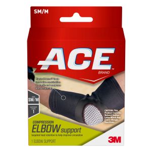 ACE Brand Compression Elbow Brace, Small/Medium, Black, 1/Pack