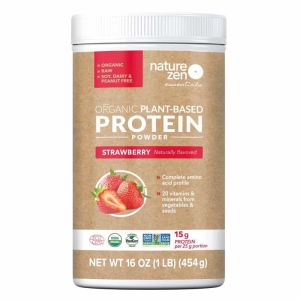 Nature Zen Organic Plant-Based Protein Powder - Sugar & Gluten Free, No Soy, Dairy & Peanuts - Strawberry, 16 Oz. (18 Servings)