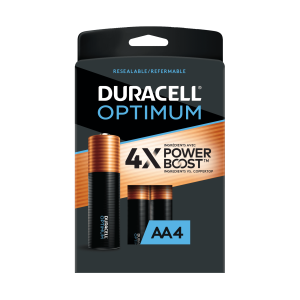 Duracell Optimum AA Battery with 4X POWER BOOST™, 4 Pack Resealable Package"
