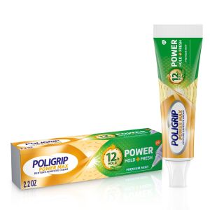 Poligrip Power Hold + Fresh Denture Cream, Premium Peppermint - 2.2 Oz, for Adults"