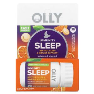 OLLY Immunity Sleep Fast Dissolves, 3mg Melatonin, Vitamin C, Citrus Flavor, 30 Day Supply - 30 Count
