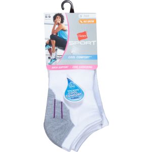 Hanes Sport Womens Sz 5-9 Cool Comfort No Show White Socks Arch Support 3 Pair