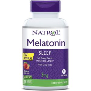 Natrol Melatonin Fast Dissolve Tablets, Helps You Fall Asleep Faster, Stay Asleep Longer, Easy to Take, Dissolves in Mouth, Faster Absorption, Maximum Strength, Strawberry Flavor, 3mg, 200 Count