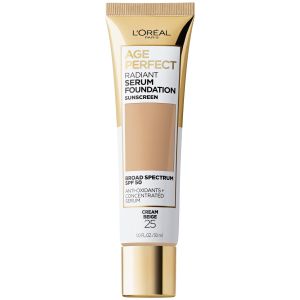 LOreal Paris Age Perfect Radiant Serum Foundation Makeup, 25 Cream Beige, 1 fl oz