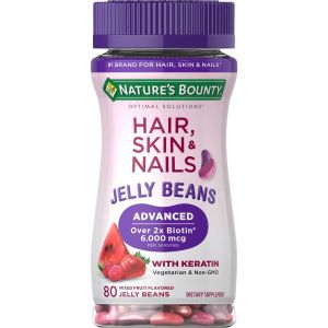 Nature's Bounty Optimal Solutions Advanced Hair, Skin & Nails Jelly Beans with Biotin, Mixed Fruit Flavor, 80 Count"