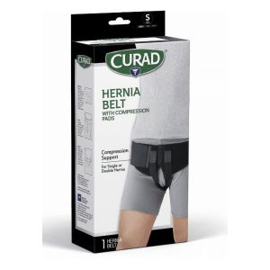Curad Hernia Belt with Removable Compression Pads, Hook-and-Loop Closure, Elastic, Black, Size Small, 1 Each