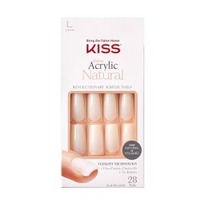 KISS Salon Acrylic Natural Fake Nails, ‘Bareskinned’, 28 Count
