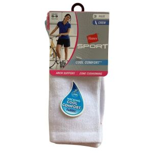 Hanes Sport Crew Socks Cool Comfort Cushion Arch Support Womens 5-9 3 Pairs