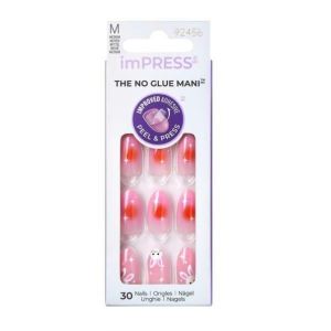 KISS imPRESS No Glue Needed Press On Nails, Design, Honey Bunny, Pink, Medium Almond, 30 Count"