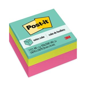 Post-it Original Cubes, 3 x 3, Aqua Wave Collection, 400 Sheets Per Cube