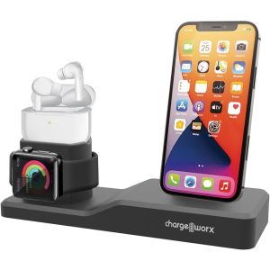 Chargeworx 3-in-1 Multi-Charging Stand for Apple Watch, iPhone & AirPods - Portable Charging Dock & Holder