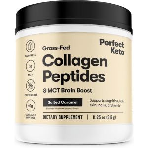 Perfect Keto Collagen Peptides Protein Powder with MCT Oil - Grassfed, GF, Multi Supplement, Best for Ketogenic Diets, Use as Keto Creamer, in Coffee and Shakes for Women & Men - Salted Caramel
