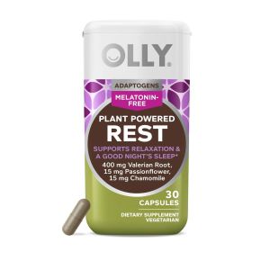 OLLY Sleep Aid Adaptogen, Valerian Root, Chamomile, Melatonin-Free, Sleep Support Supplement, Vegetarian, 30ct Capsules"