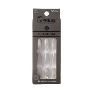 KISS imPRESS Premium Medium Coffin Press-On Nails, Glossy Gray, 30 Pieces