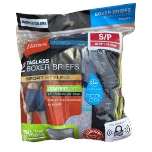 Hanes Mens 2 Pk Tagless Boxer Briefs Size Small Blue Gray Sport Styling