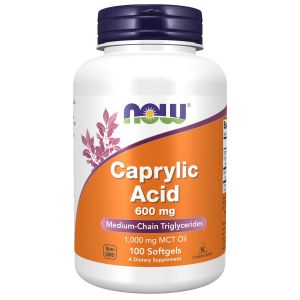 NOW Supplements, Caprylic Acid 600 mg, MCT (Medium-Chain Triglycerides), 100 Softgels