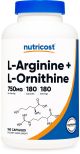 Nutricost L-Arginine L-Ornithine 750mg, 180 Capsules, Supplement