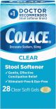 Colace Clear Stool Softener Soft Gel Capsules Constipation Relief 50mg Docusate Sodium, 28 Ct