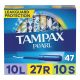 Tampax Pearl Tampons, Unscented, Light/Regular/Sup, Multipack, 47 ct