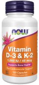 NOW Supplements, Vitamin D-3 & K-2, 1,000 IU/45 mcg, Plus Cardiovascular Support, Supports Bone Health, 120 Veg Capsules